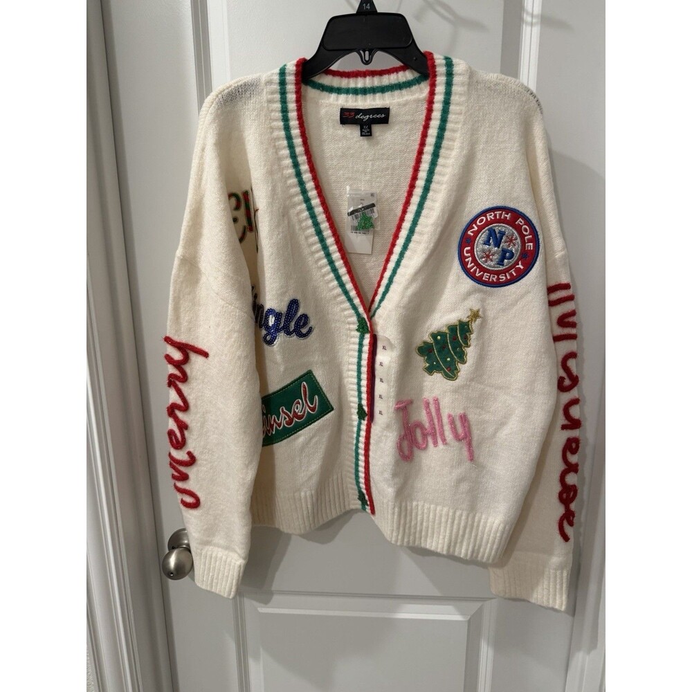 Women's Holiday Patchwork Festive Graphic Cardigan Size XL RARE